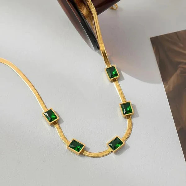GOLD PLATED GREEN EMERALD NECKLACE
