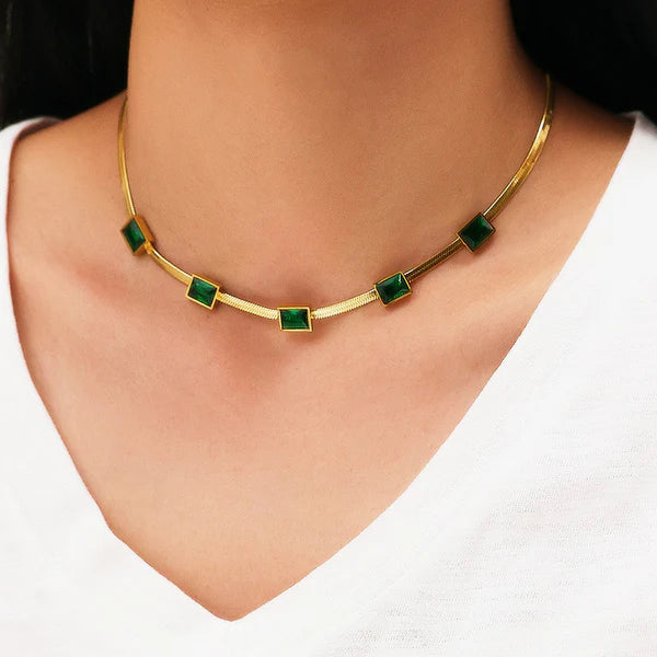 GOLD PLATED GREEN EMERALD NECKLACE