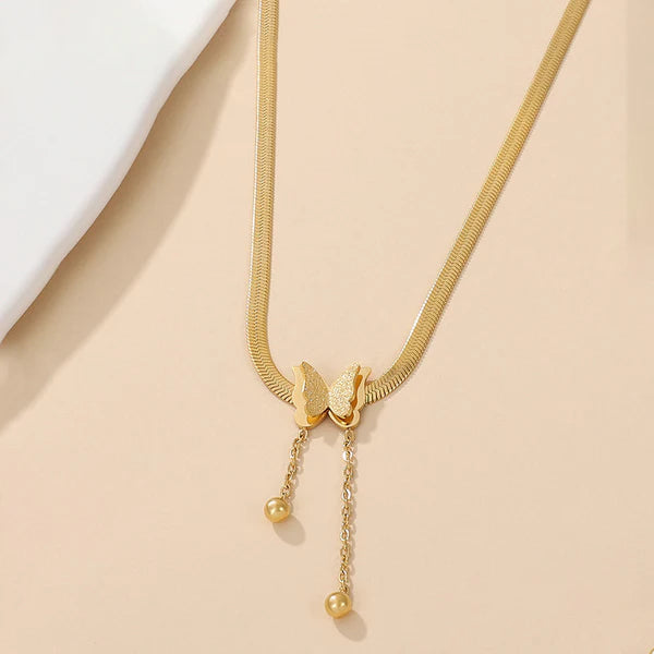 GOLD PLATED BUTTERFLY THICK CHAIN NECKLACE
