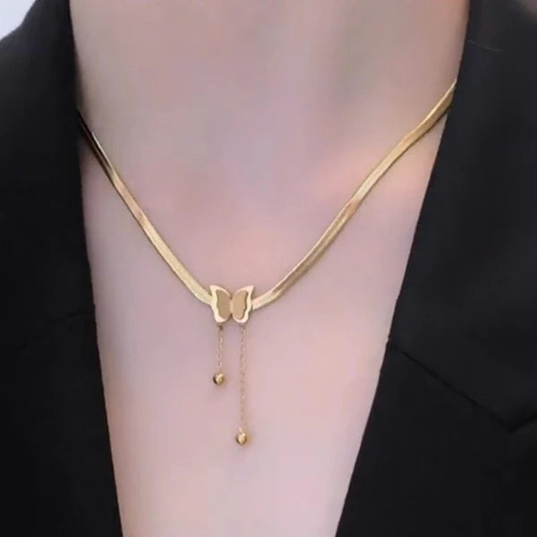 GOLD PLATED BUTTERFLY THICK CHAIN NECKLACE