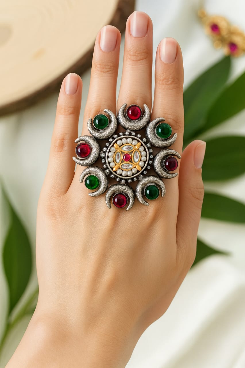 OXIDISED RING BIG ADJUSTABLE