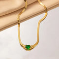GOLD PLATED SINGLE EMERALD GREEN NECKLACE