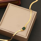GOLD PLATED SINGLE EMERALD GREEN NECKLACE