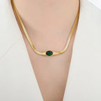GOLD PLATED SINGLE EMERALD GREEN NECKLACE