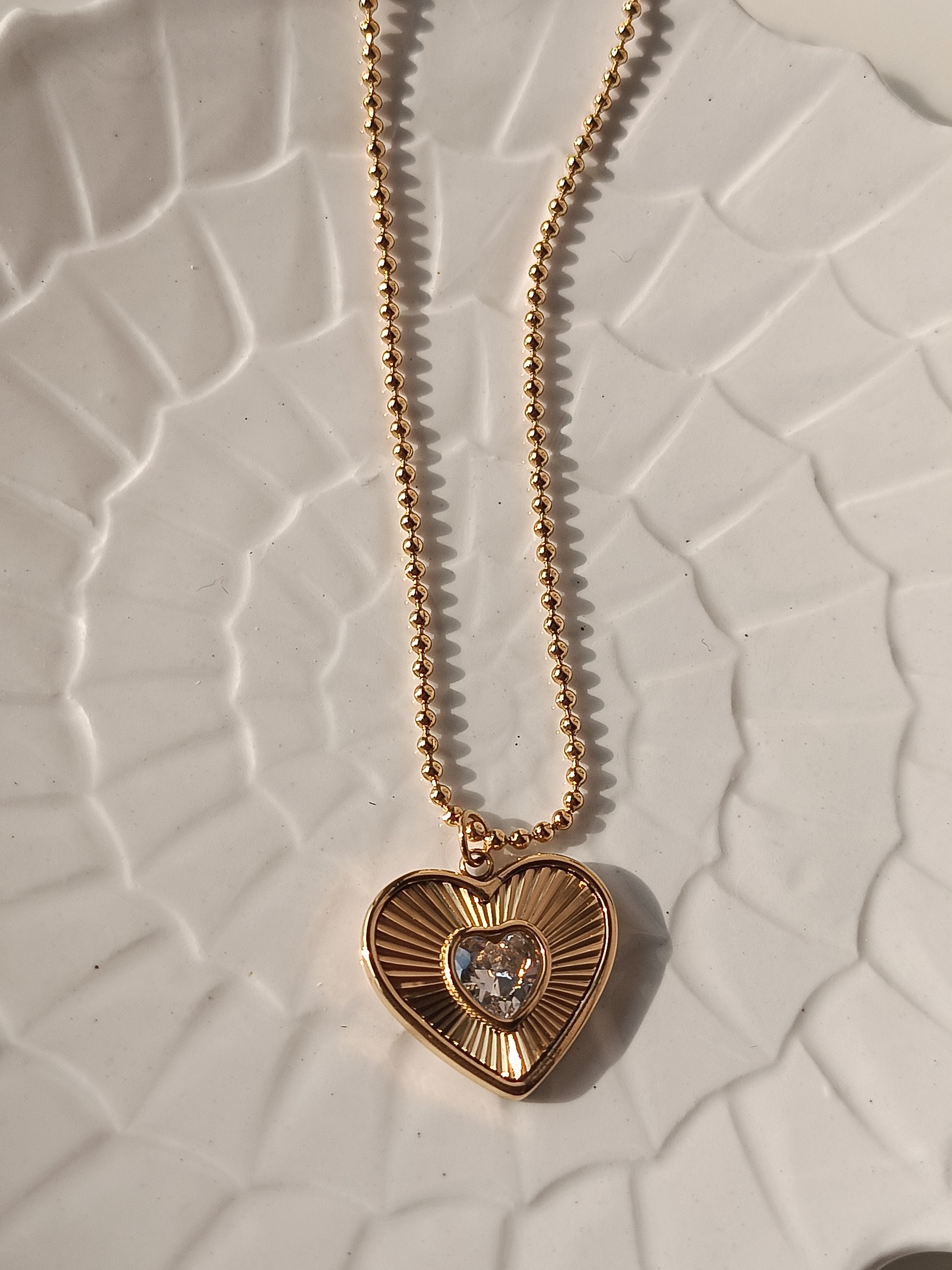 GOLD PLATED HEART WITH AD STUDED NECKLACE