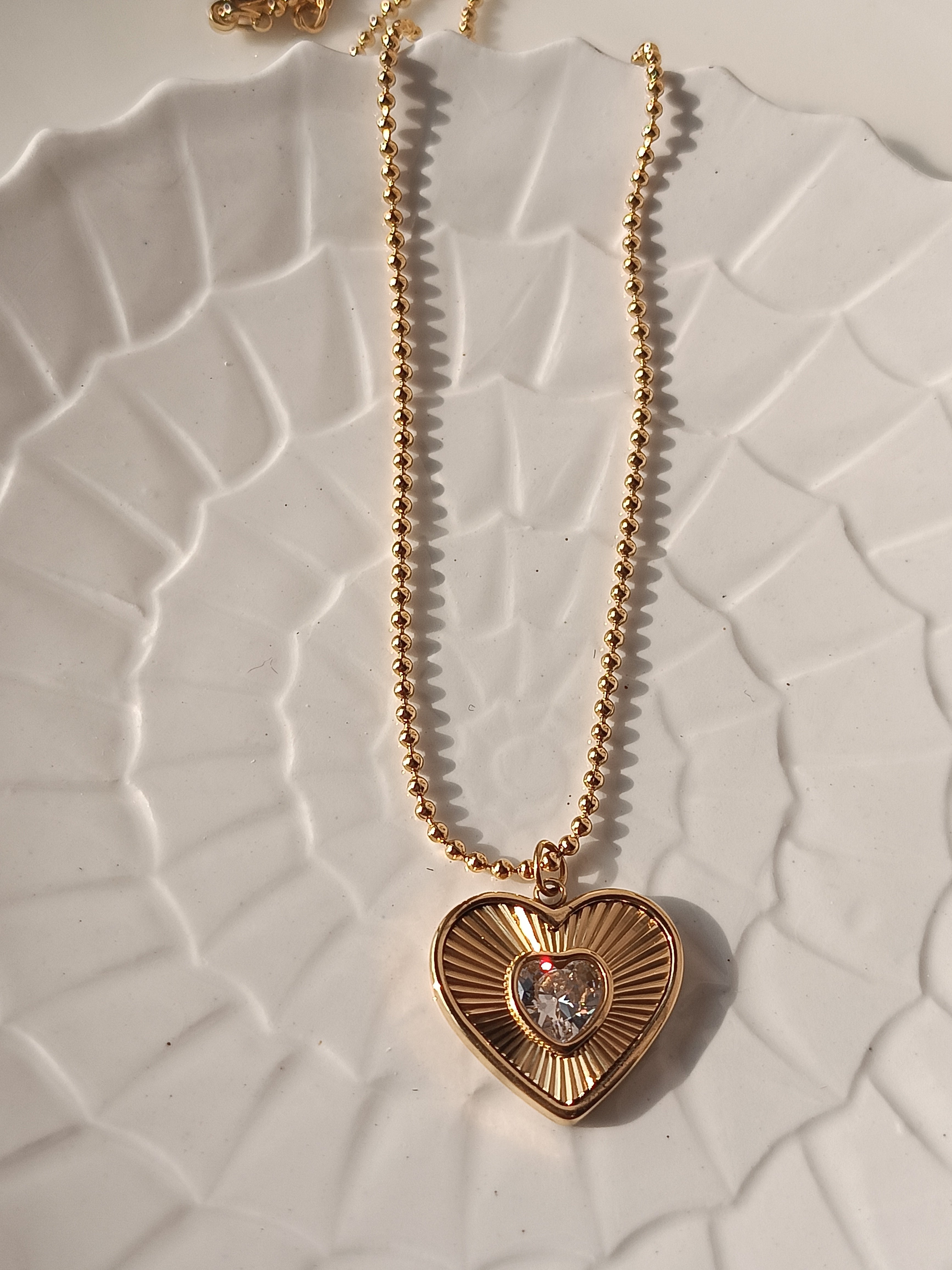 GOLD PLATED HEART WITH AD STUDED NECKLACE