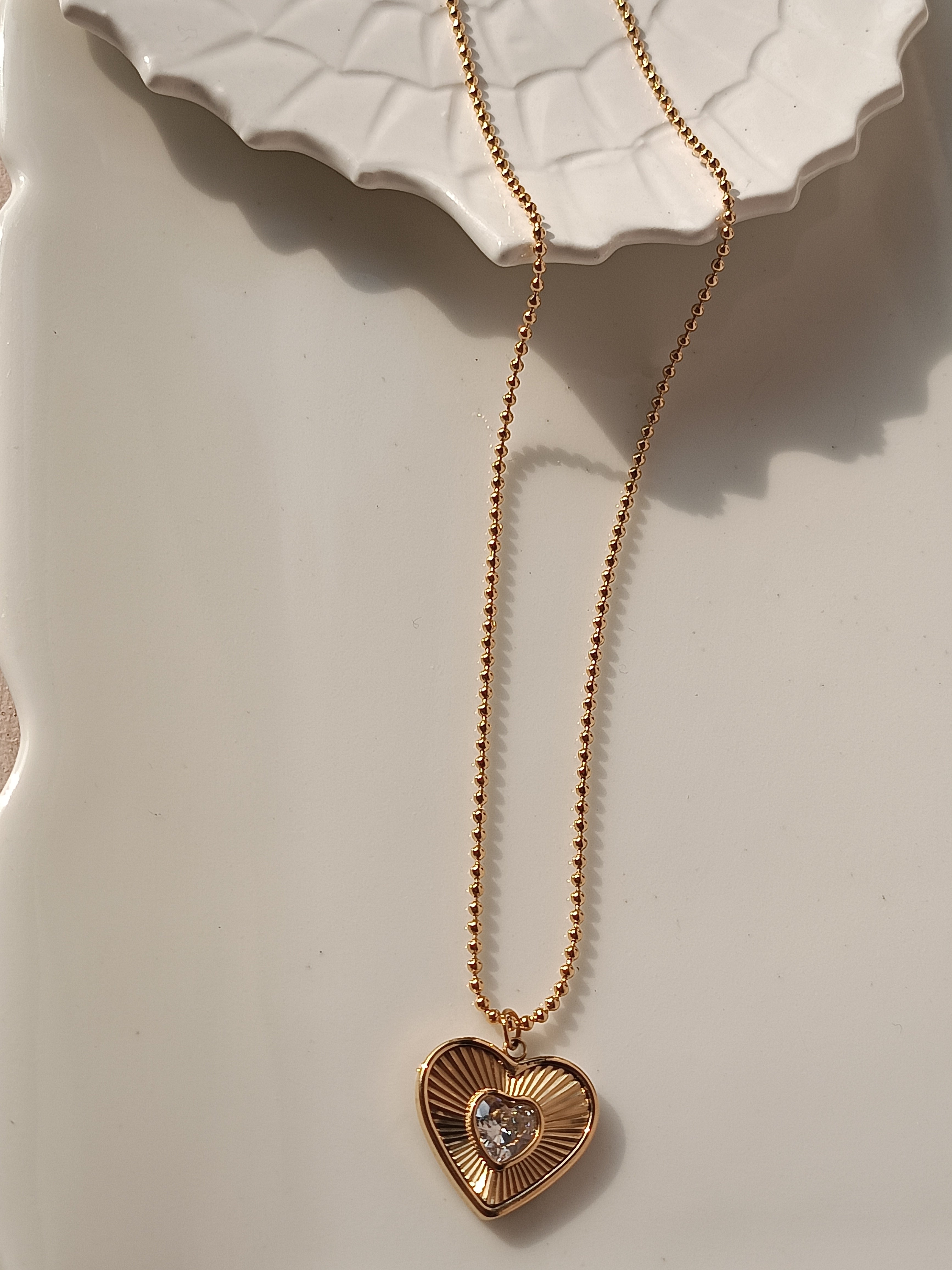 GOLD PLATED HEART WITH AD STUDED NECKLACE