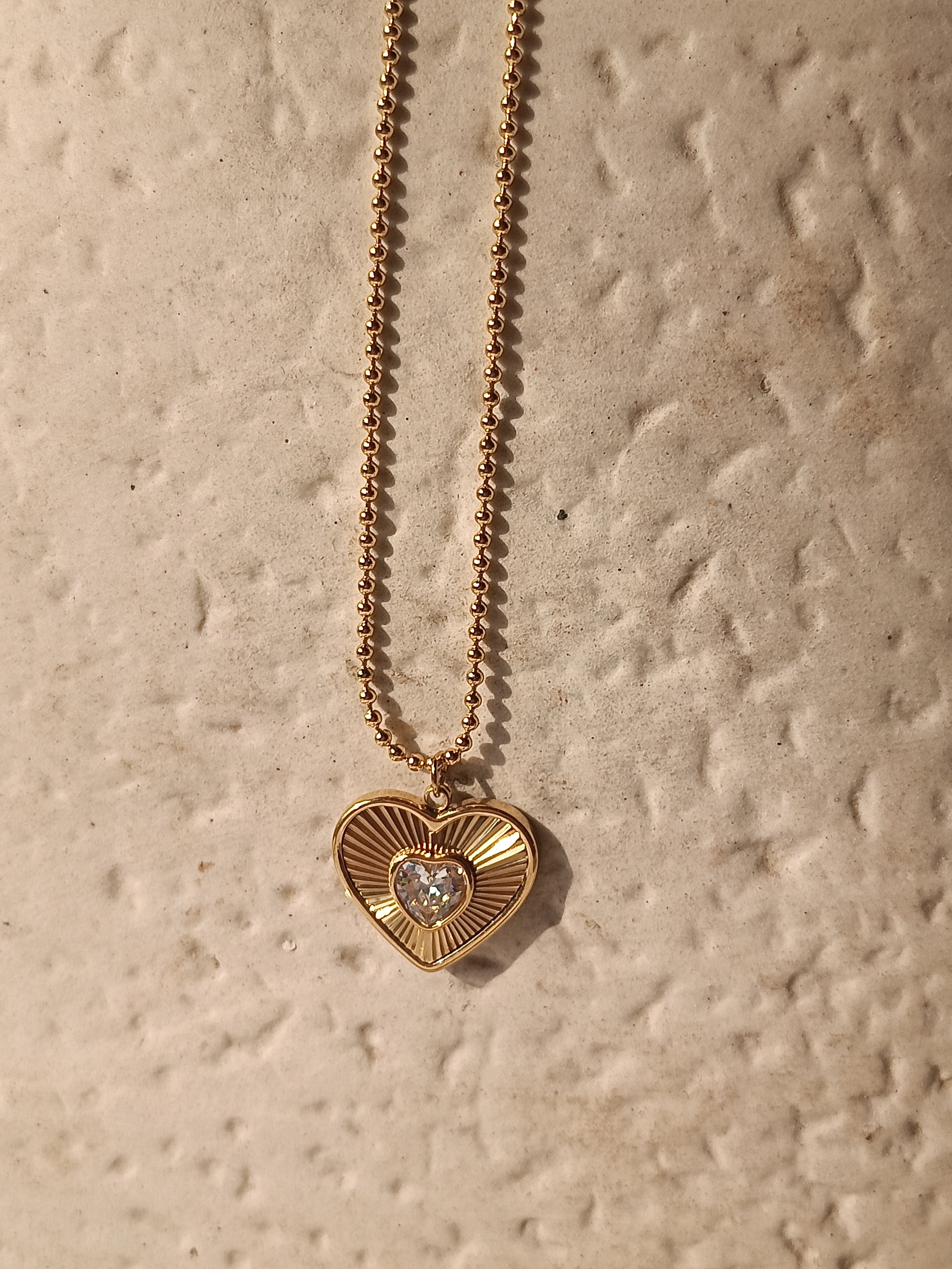 GOLD PLATED HEART WITH AD STUDED NECKLACE