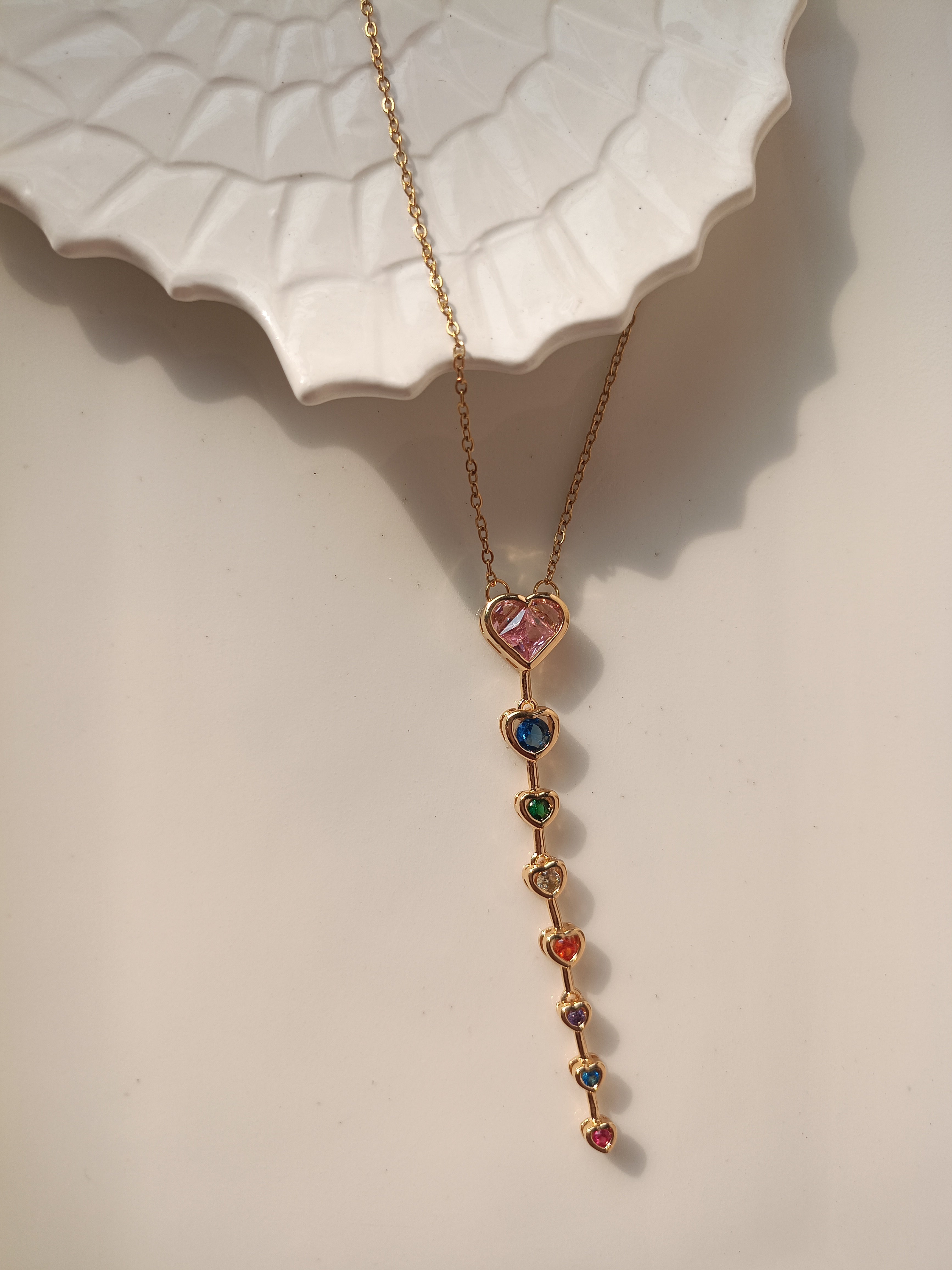 GOLD PLATED MULTI COLOUR LONG HEART NECKLACE