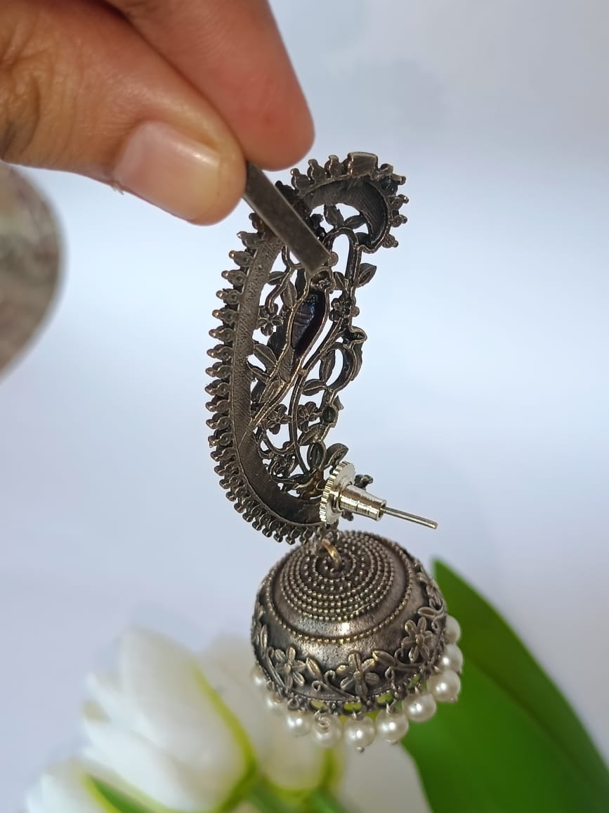 OXIDISED EARRING WITH EAR CUFF